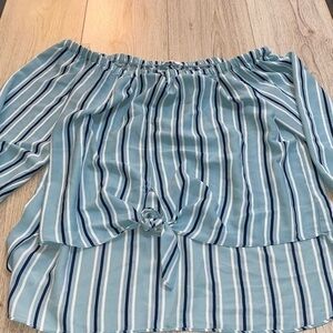 Soprano blue white off the shoulder striped shirt top